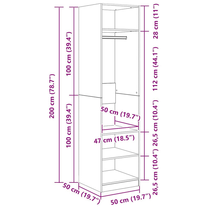 klædeskab 50x50x200 cm konstrueret træ sonoma-eg