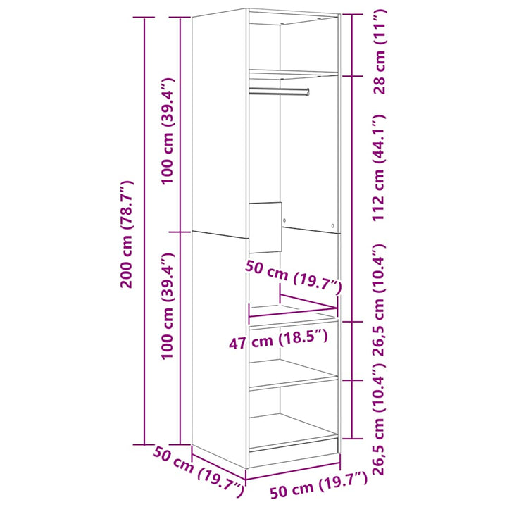 klædeskab 50x50x200 cm konstrueret træ betongrå