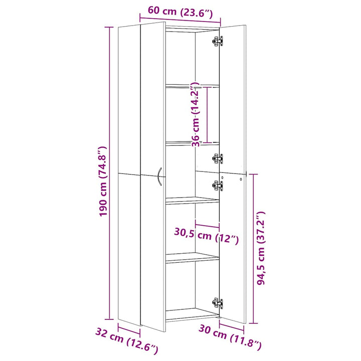kontorskab 60x32x190 cm konstrueret træ sonoma-eg
