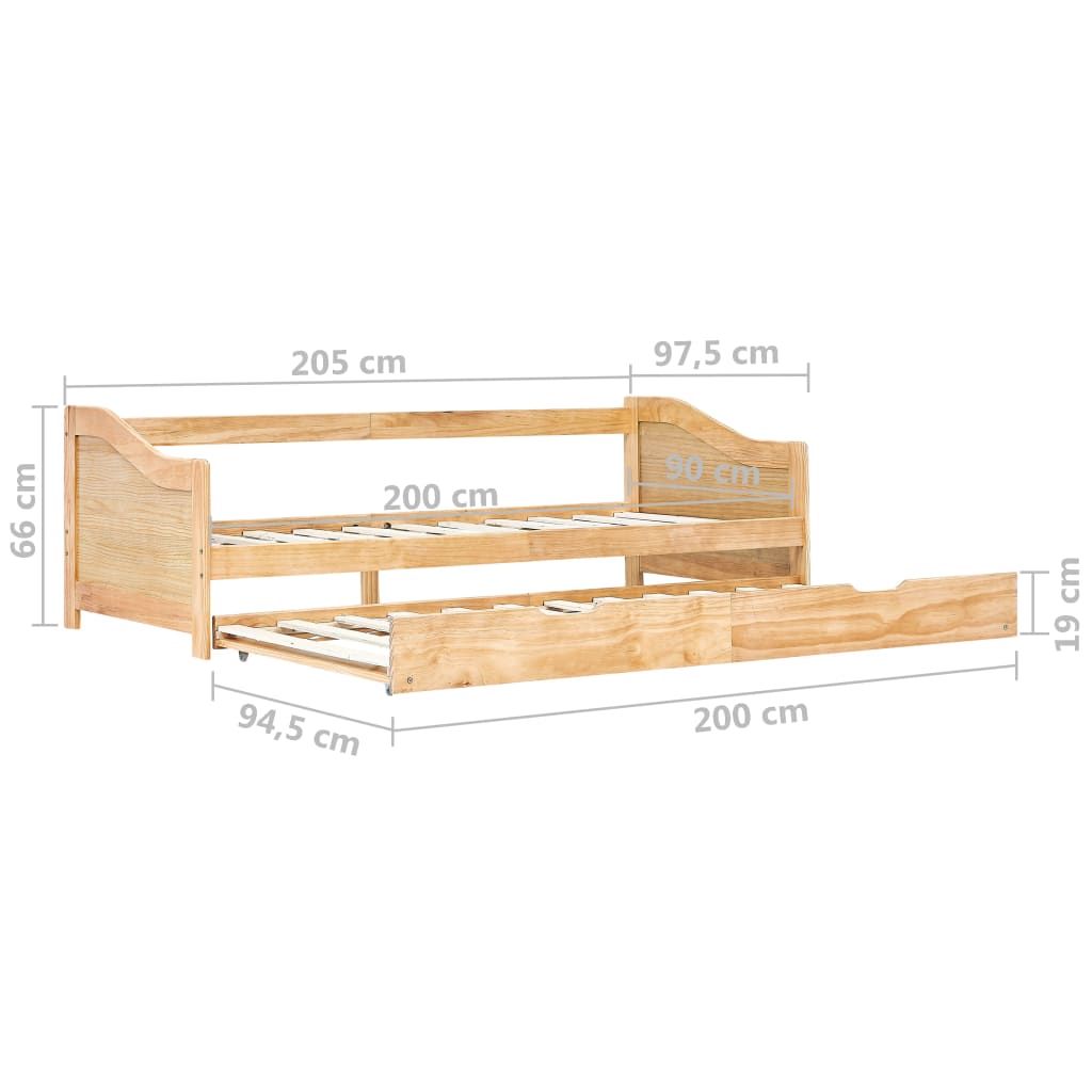 sengstel udtræksseng 90 x 200 cm fyrretræ