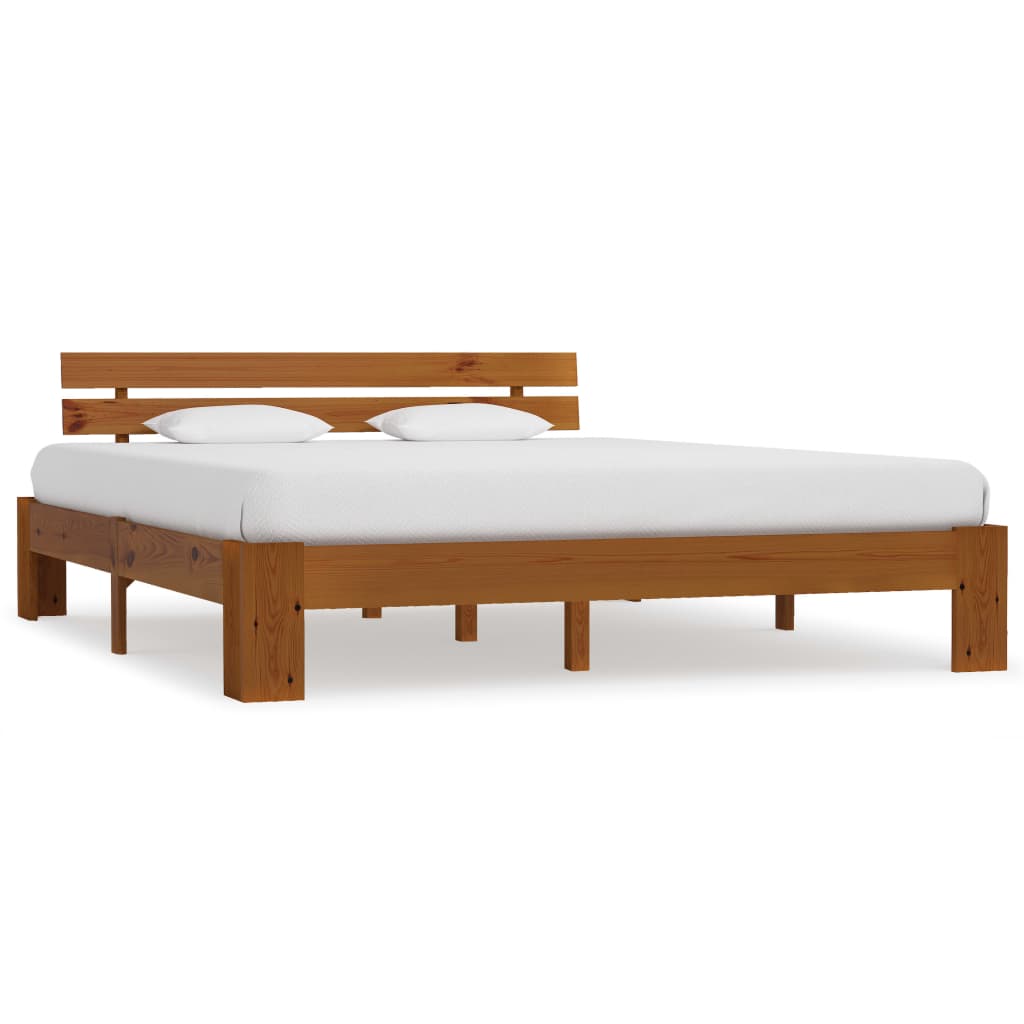 sengeramme med sengegavl 180x200 cm massivt fyrretræ gyldenbrun