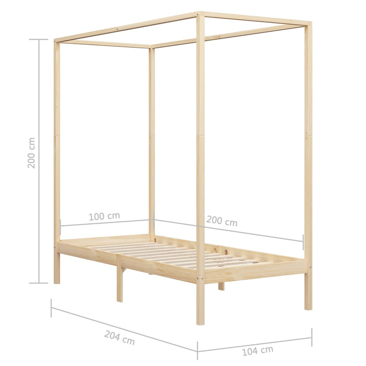 sengestel til himmelseng 100 x 200 cm massivt fyrretræ