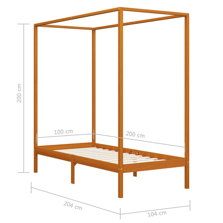 sengestel til himmelseng 100x200 cm massivt fyrretræ gyldenbrun