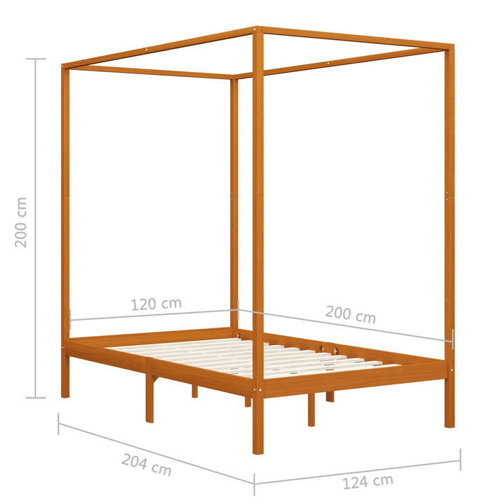 sengestel til himmelseng 120x200 cm massivt fyrretræ gyldenbrun