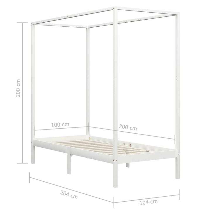 sengestel til himmelseng 100 x 200 cm massivt fyrretræ hvid