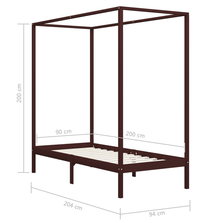 sengestel til himmelseng 90 x 200 cm massivt fyrretræ mørkebrun