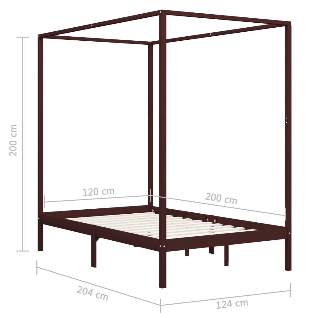sengestel til himmelseng 120 x 200 cm massiv fyrretræ mørkebrun