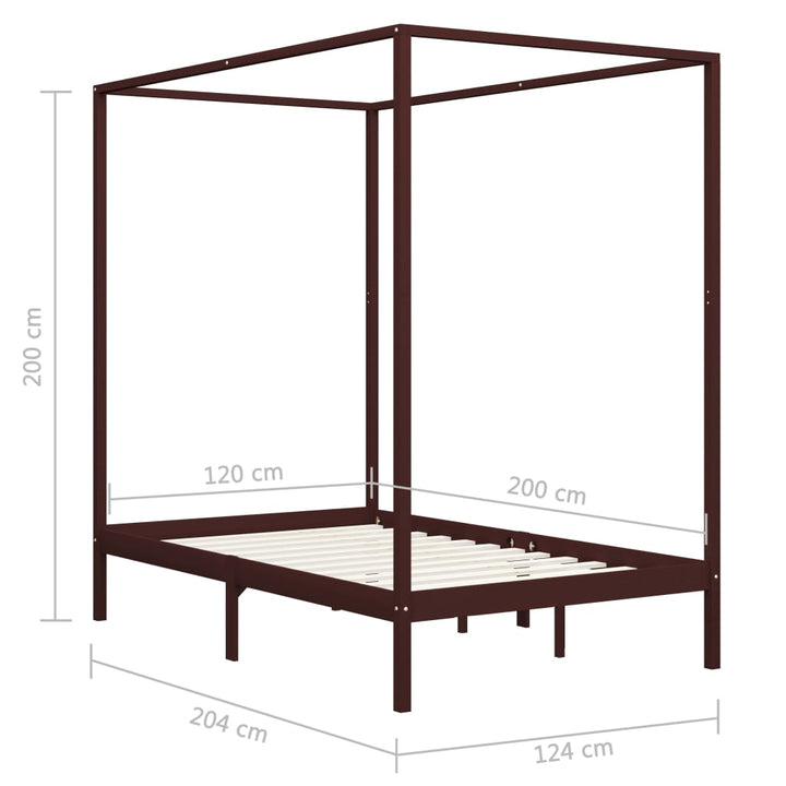 sengestel til himmelseng 120 x 200 cm massiv fyrretræ mørkebrun