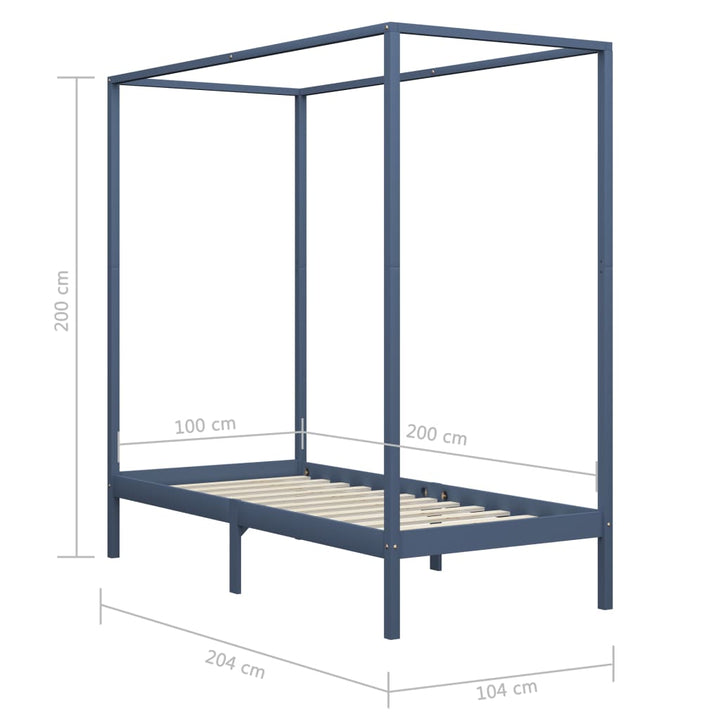 sengestel til himmelseng 100 x 200 cm massivt fyrretræ grå