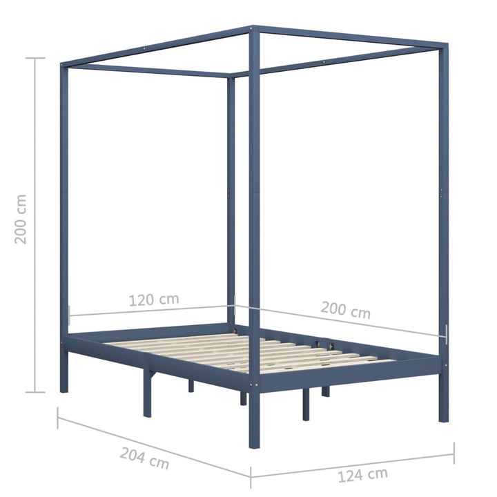 sengestel til himmelseng 120 x 200 cm massivt fyrretræ grå