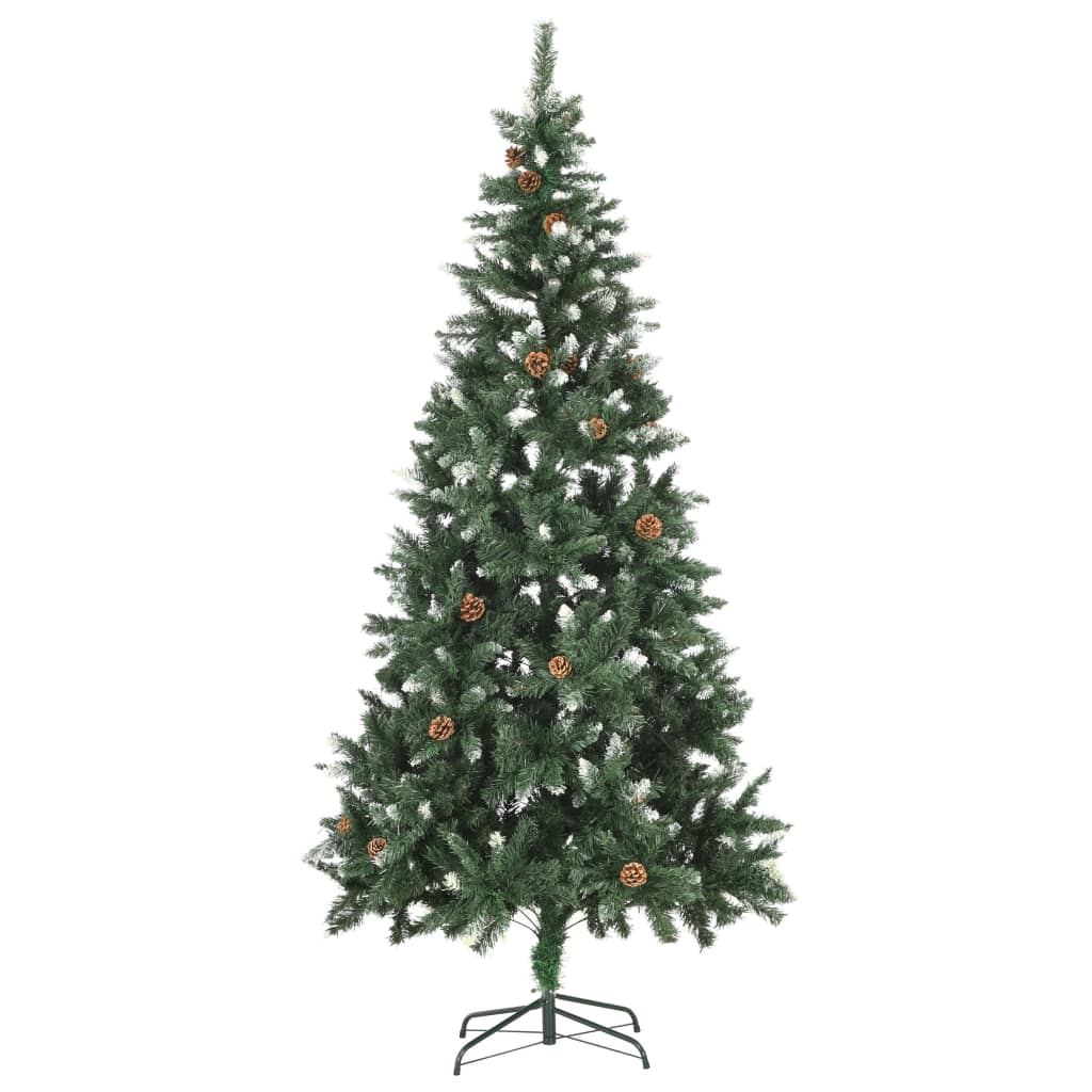 kunstigt juletræ med grankogler og hvidt glitter 210 cm