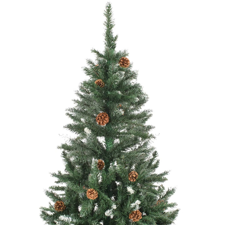 kunstigt juletræ med grankogler og hvidt glitter 210 cm