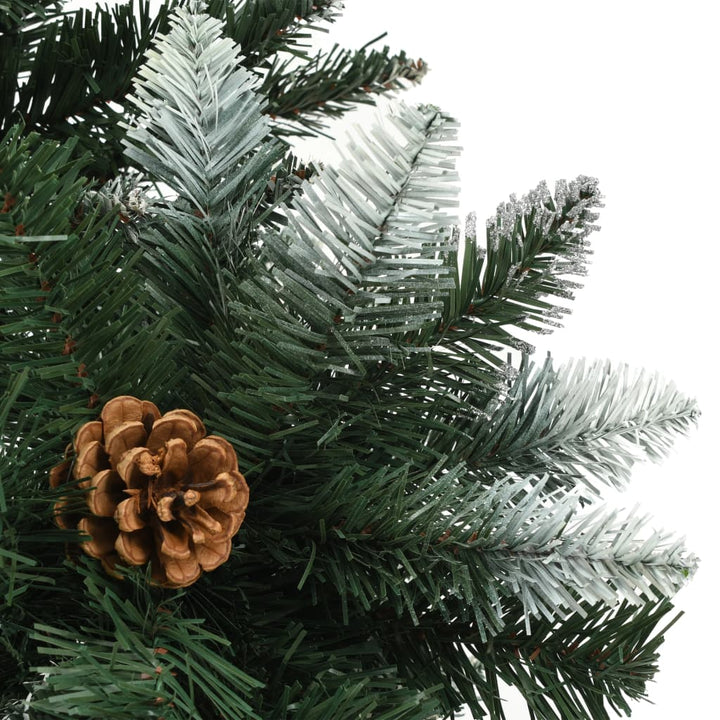 kunstigt juletræ med grankogler og hvidt glitter 210 cm