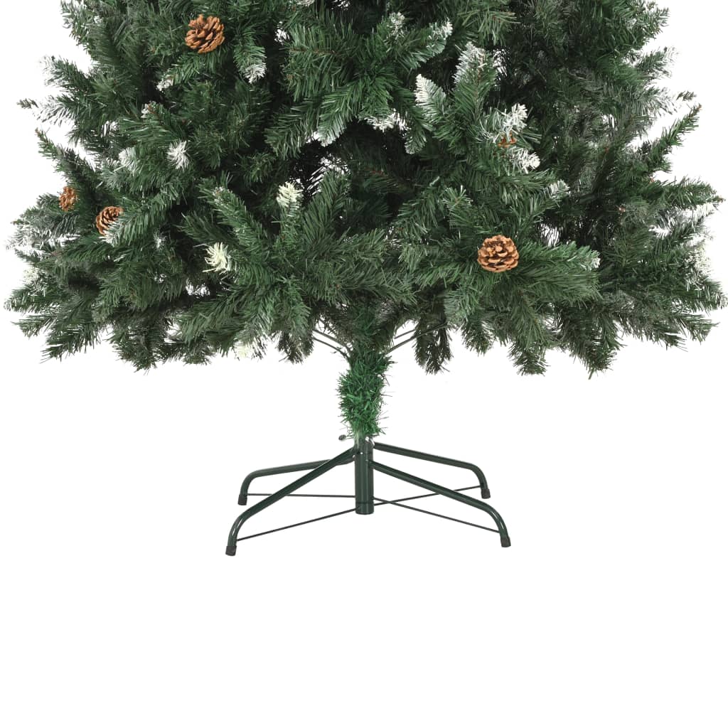 kunstigt juletræ med grankogler og hvidt glitter 210 cm