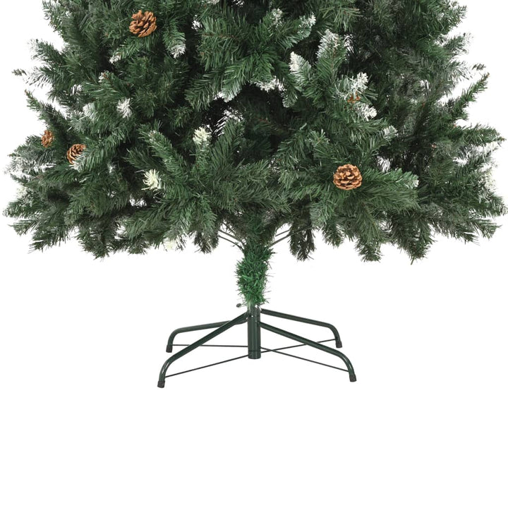 kunstigt juletræ med grankogler og hvidt glitter 210 cm