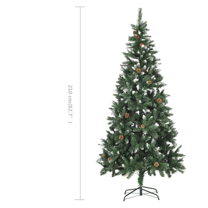 kunstigt juletræ med grankogler og hvidt glitter 210 cm