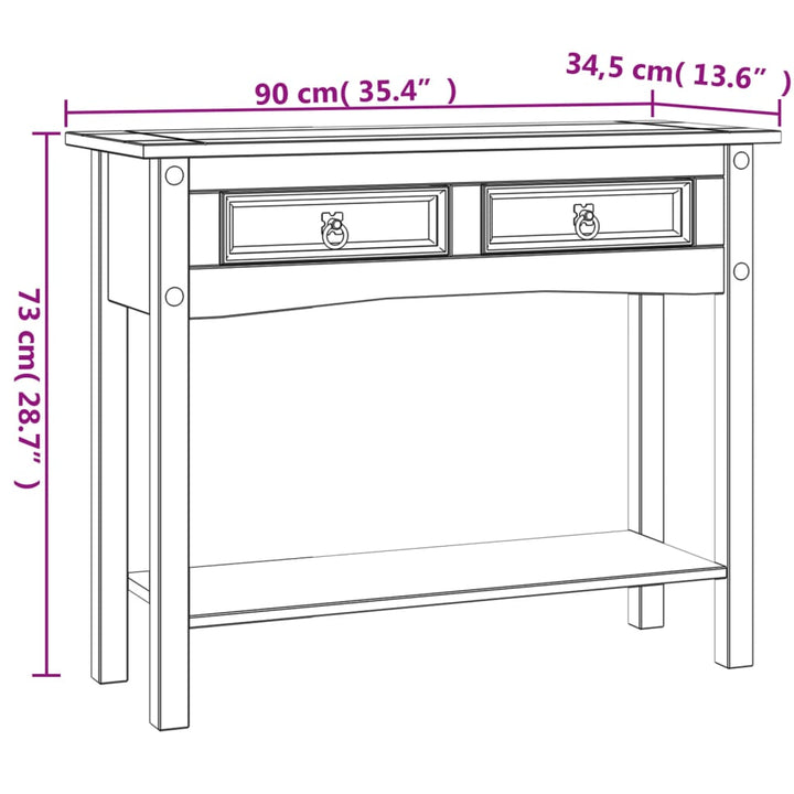 konsolbord Corona-serien 90x34,5x73 cm mexicansk fyrretræ hvid