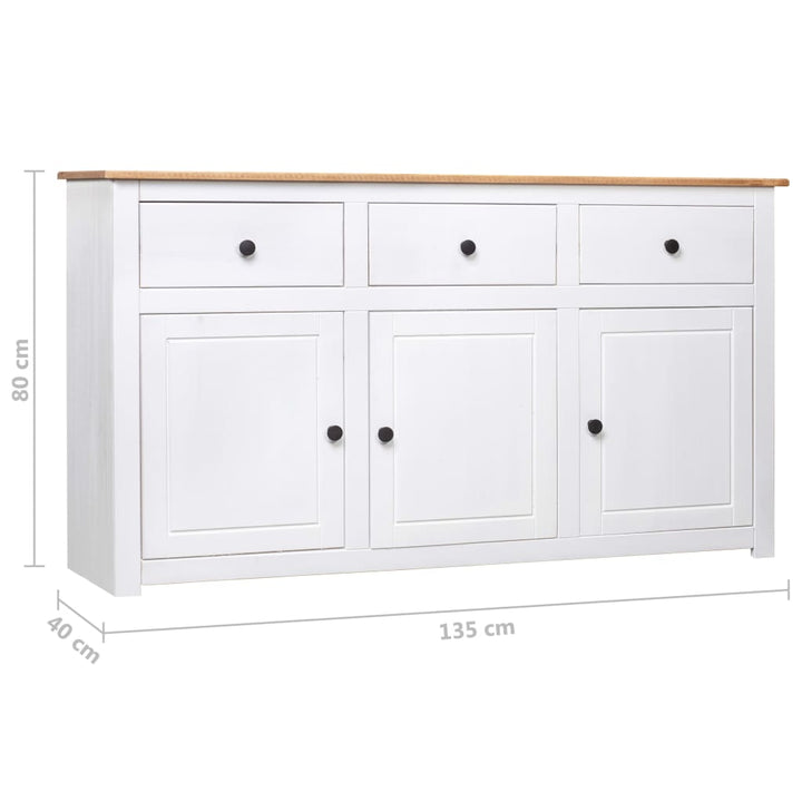 skænk Panama-serien 135x40x80 cm massivt fyrretræ hvid