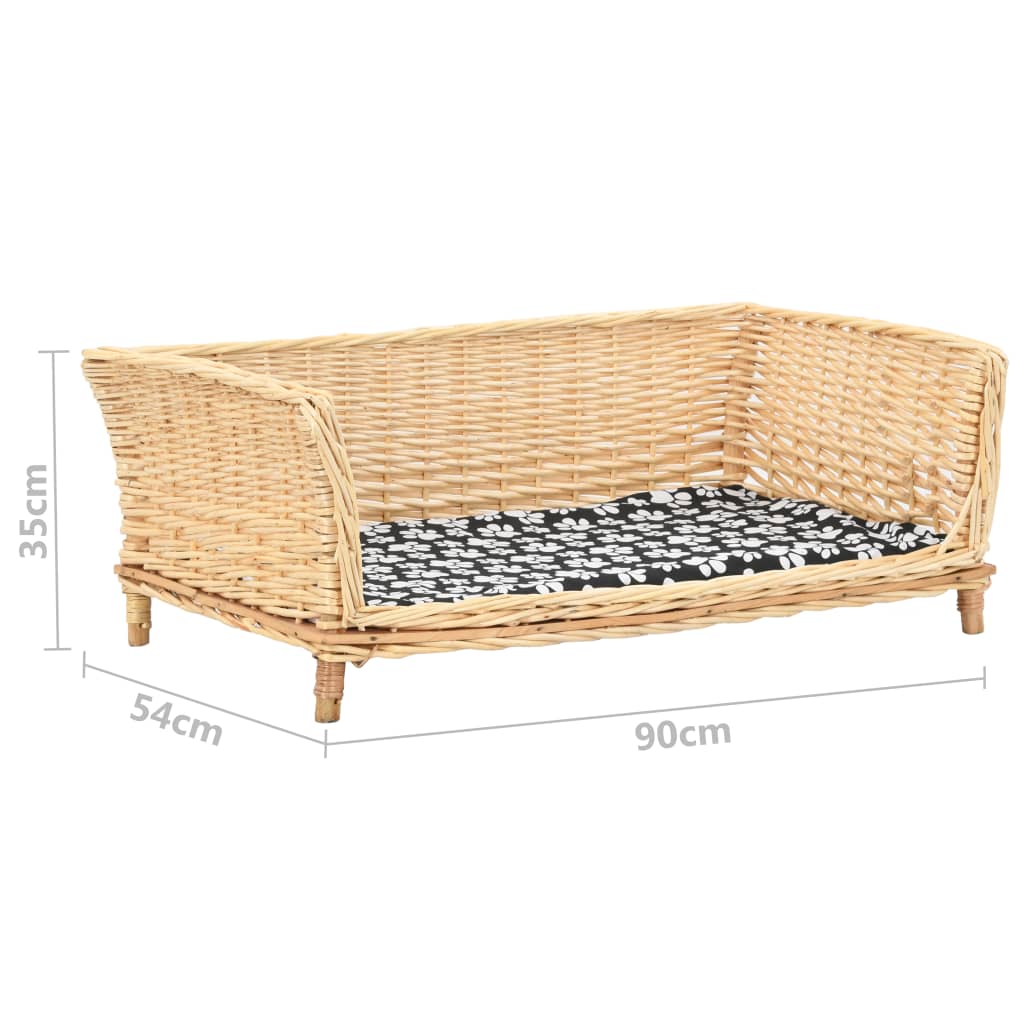 hundekurv med hynde 90 x 54 x 35 cm naturligt piletræ