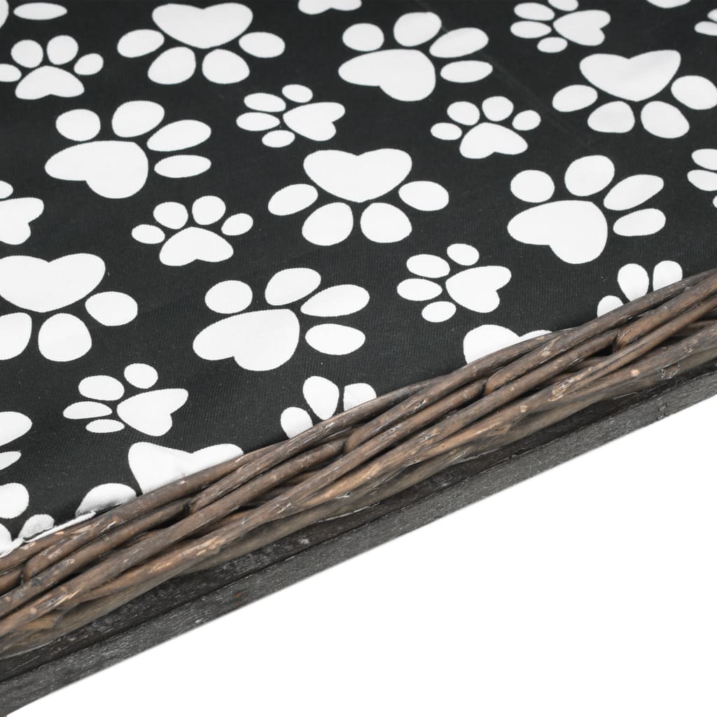 hundekurv med hynde 90 x 54 x 35 cm naturligt piletræ grå