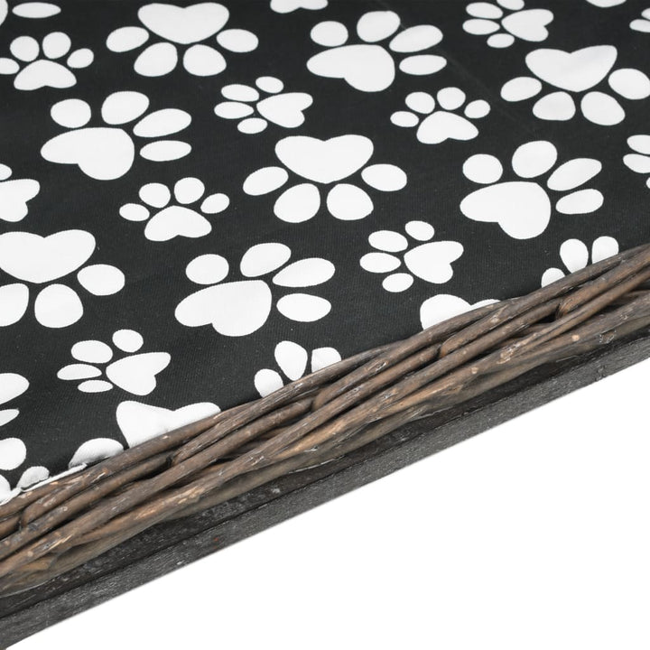 hundekurv med hynde 90 x 54 x 35 cm naturligt piletræ grå