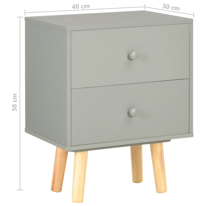 sengeskabe 2 stk. 40 x 30 x 50 cm massivt fyrretræ grå