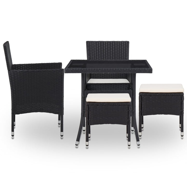 udendørs spisebordssæt 5 dele polyrattan og glas sort