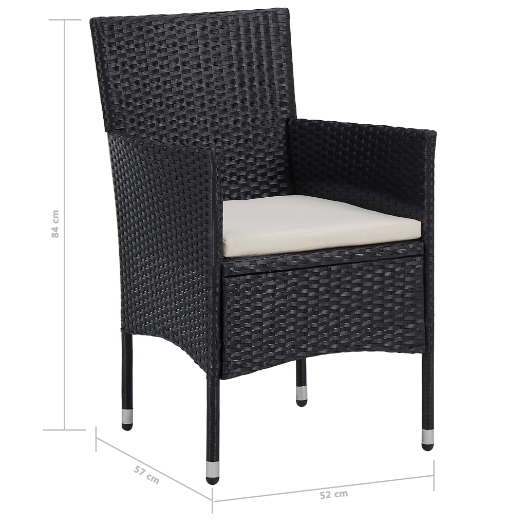 udendørs spisebordssæt 5 dele polyrattan og glas sort
