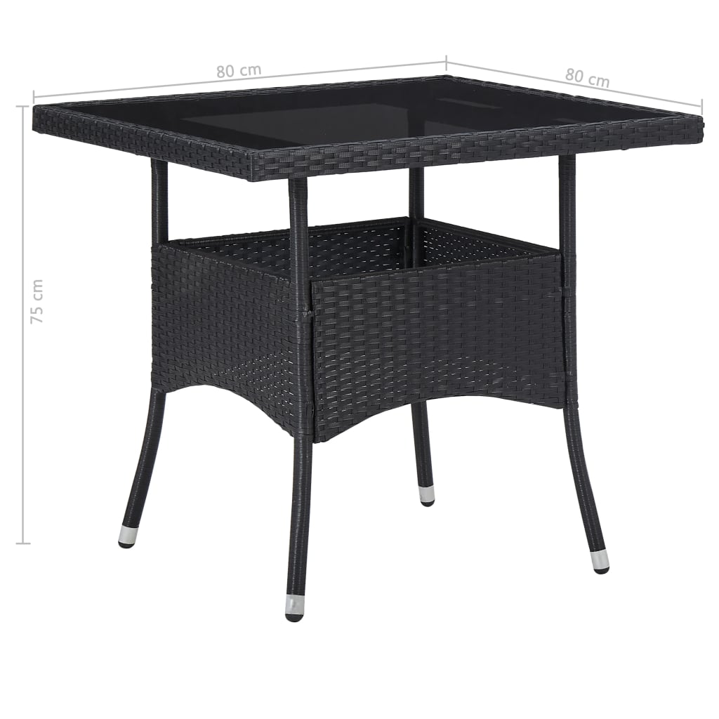 udendørs spisebordssæt 5 dele polyrattan og glas sort