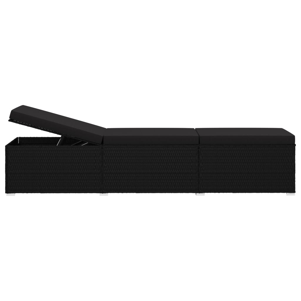liggestol med hynde polyrattan sort