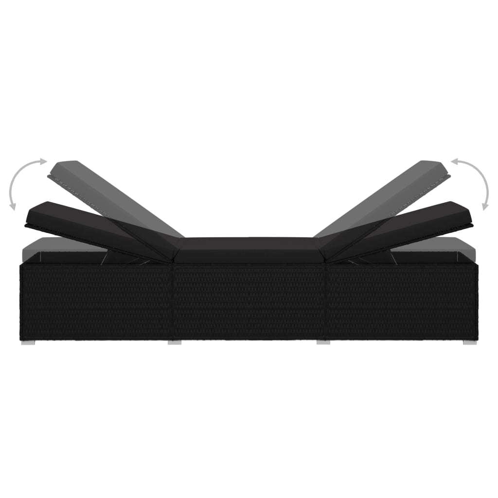 liggestol med hynde polyrattan sort