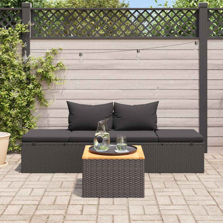 solseng med hynder polyrattan sort
