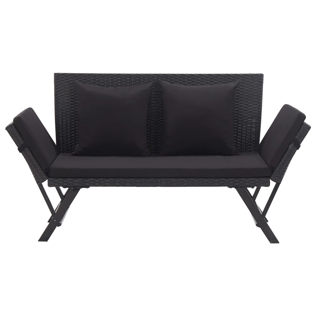havebænk med hynder 176 cm polyrattan sort