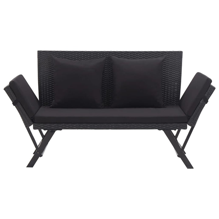 havebænk med hynder 176 cm polyrattan sort