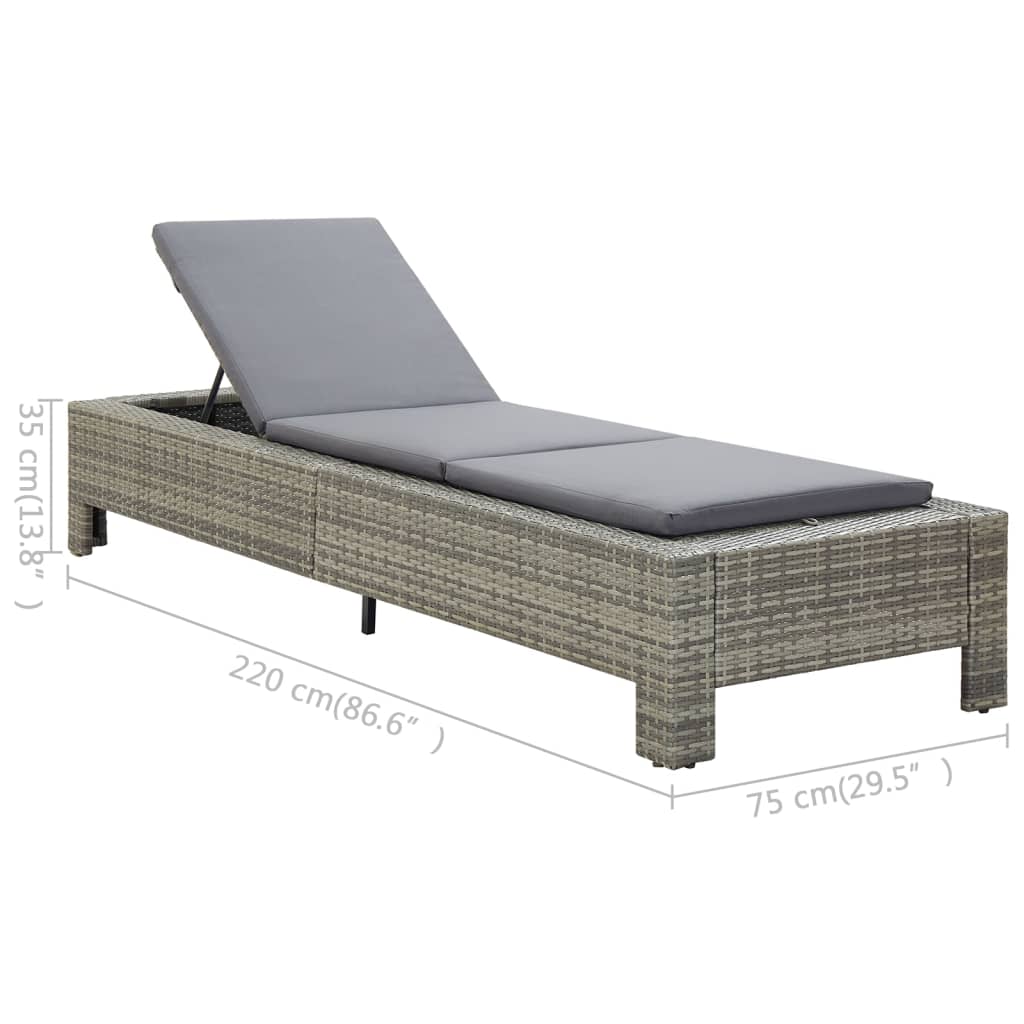 liggestol med hynde polyrattan grå