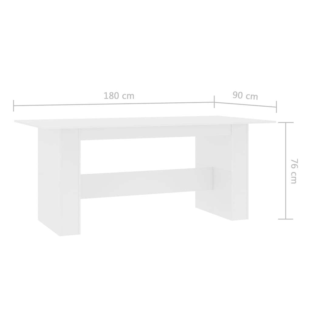 spisebord 180x90x76 cm konstrueret træ hvid
