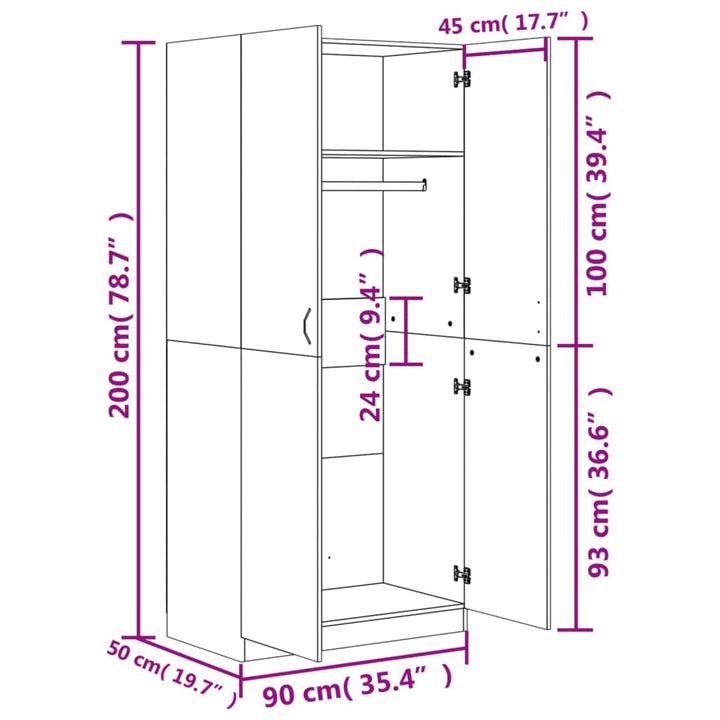 klædeskab 90x52x200 cm konstrueret træ betongrå