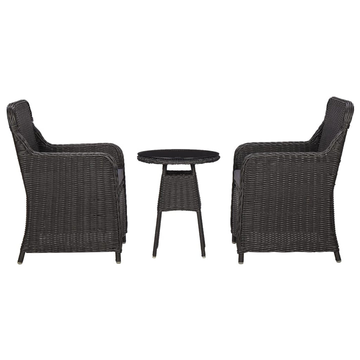 bistrosæt 3 dele med hynder polyrattan sort
