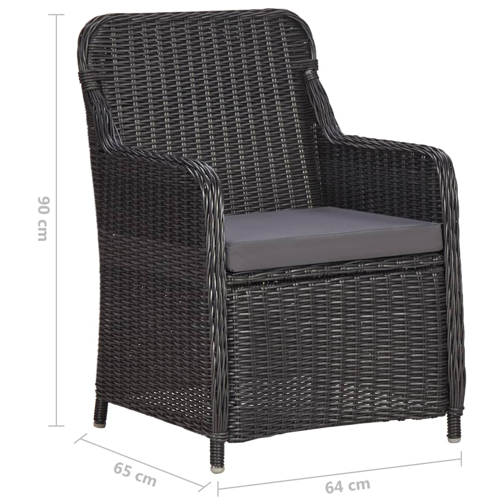bistrosæt 3 dele med hynder polyrattan sort