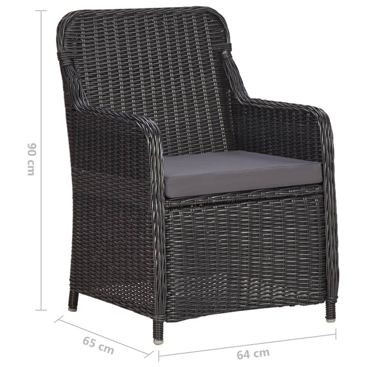bistrosæt 3 dele med hynder polyrattan sort