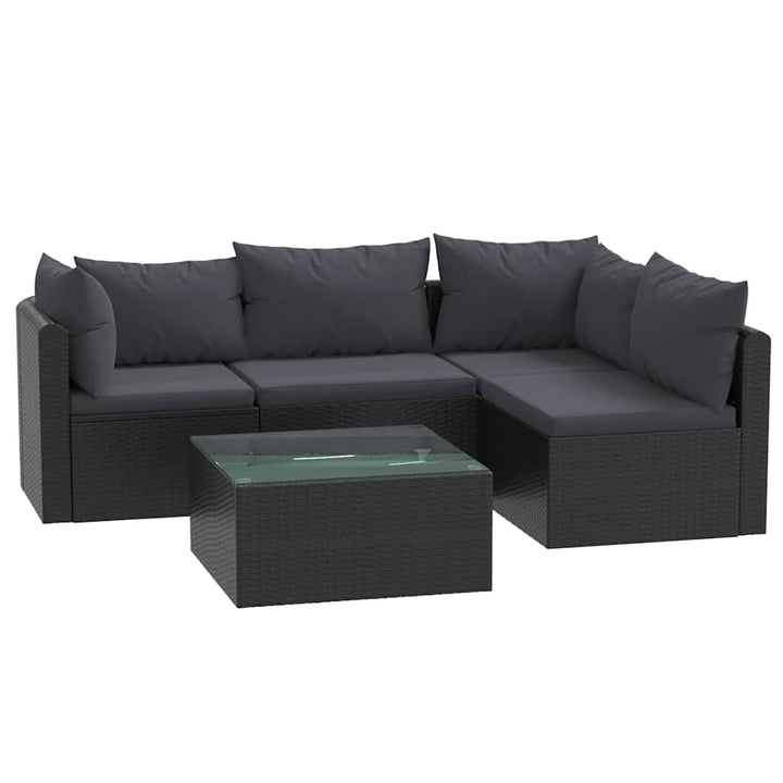 haveloungesæt 5 dele med hynder polyrattan sort
