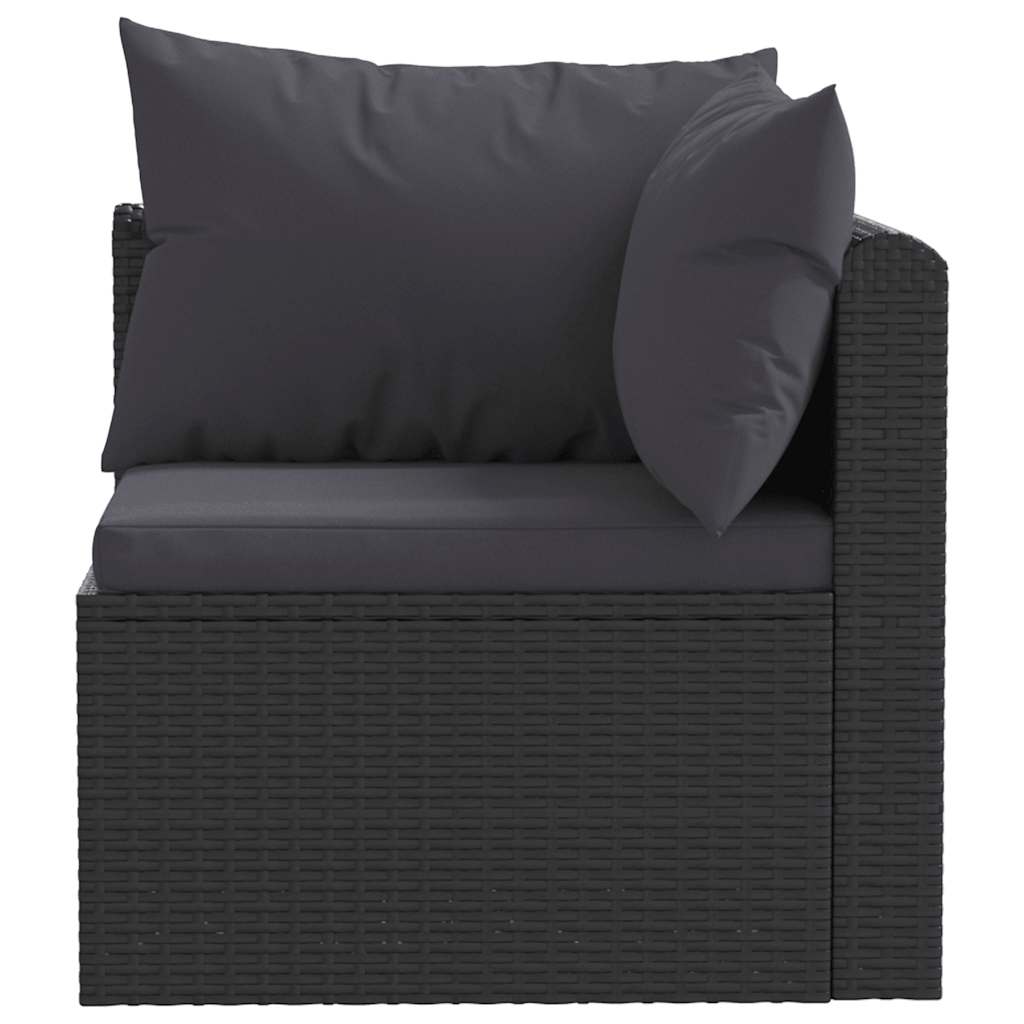 haveloungesæt 5 dele med hynder polyrattan sort