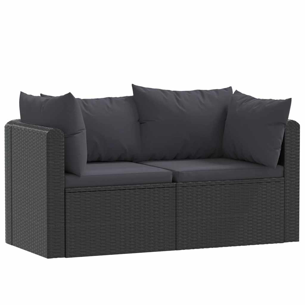 havesofasæt 2 dele med hynder polyrattan sort