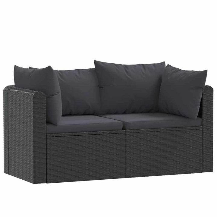 havesofasæt 2 dele med hynder polyrattan sort