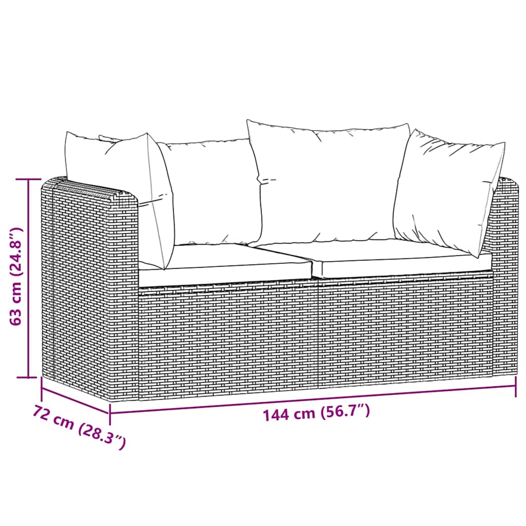 havesofasæt 2 dele med hynder polyrattan sort