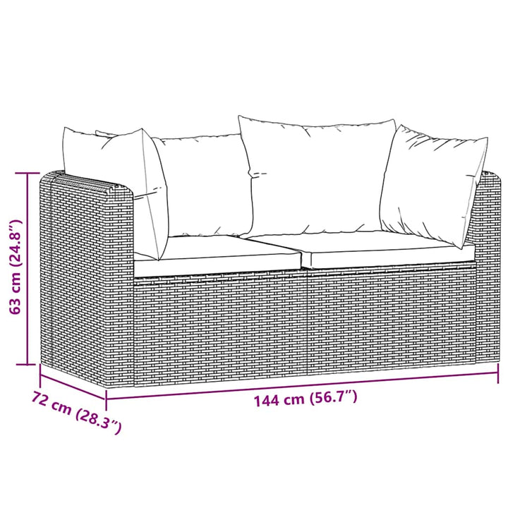 havesofasæt 2 dele med hynder polyrattan sort
