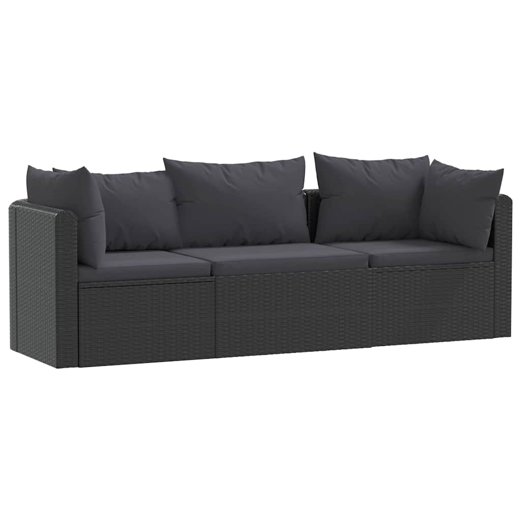 havesofasæt 3 dele med hynder polyrattan sort