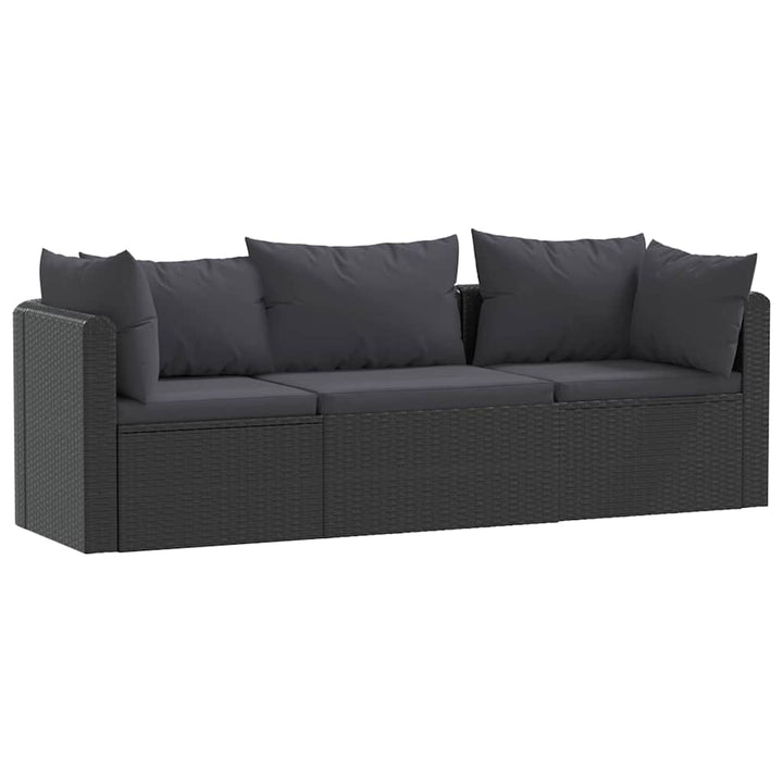 havesofasæt 3 dele med hynder polyrattan sort