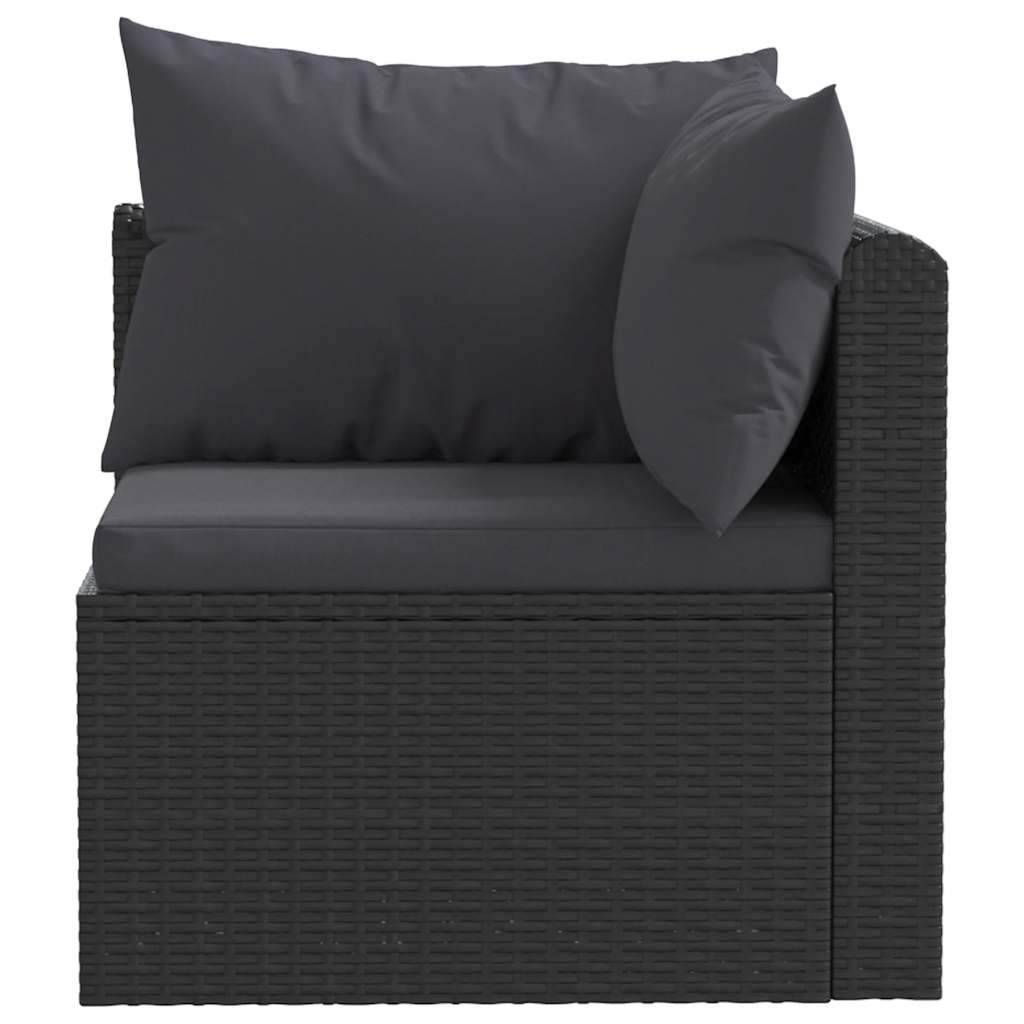 havesofasæt 3 dele med hynder polyrattan sort