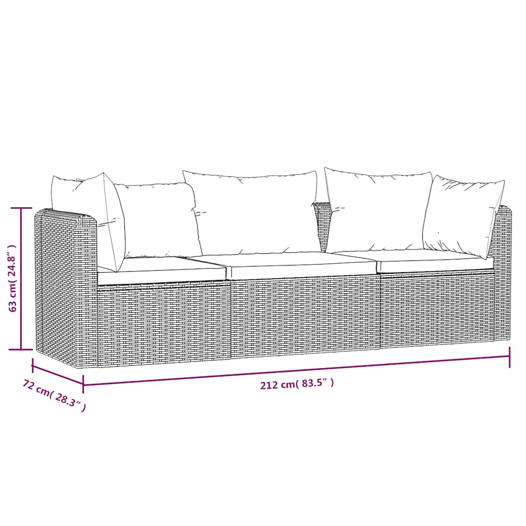 havesofasæt 3 dele med hynder polyrattan sort